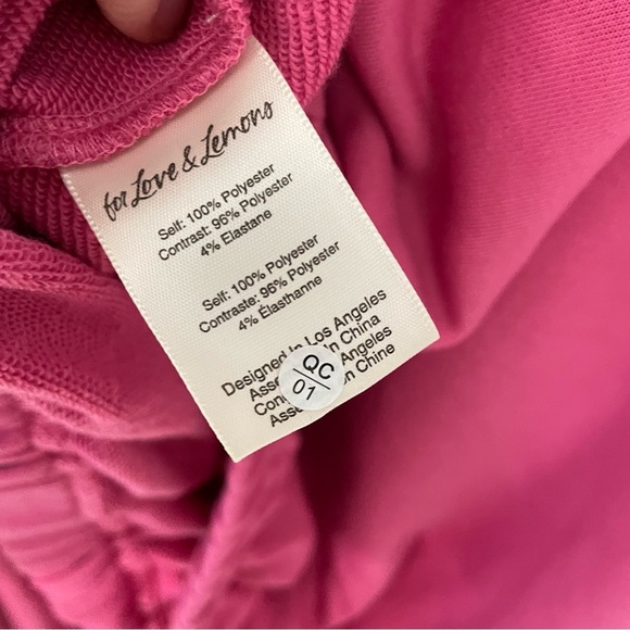 For Love & Lemons Ellie Cropped Sweatshirt Pink Hooded Long Sleeve Size Large 8 - Picture 11 of 13